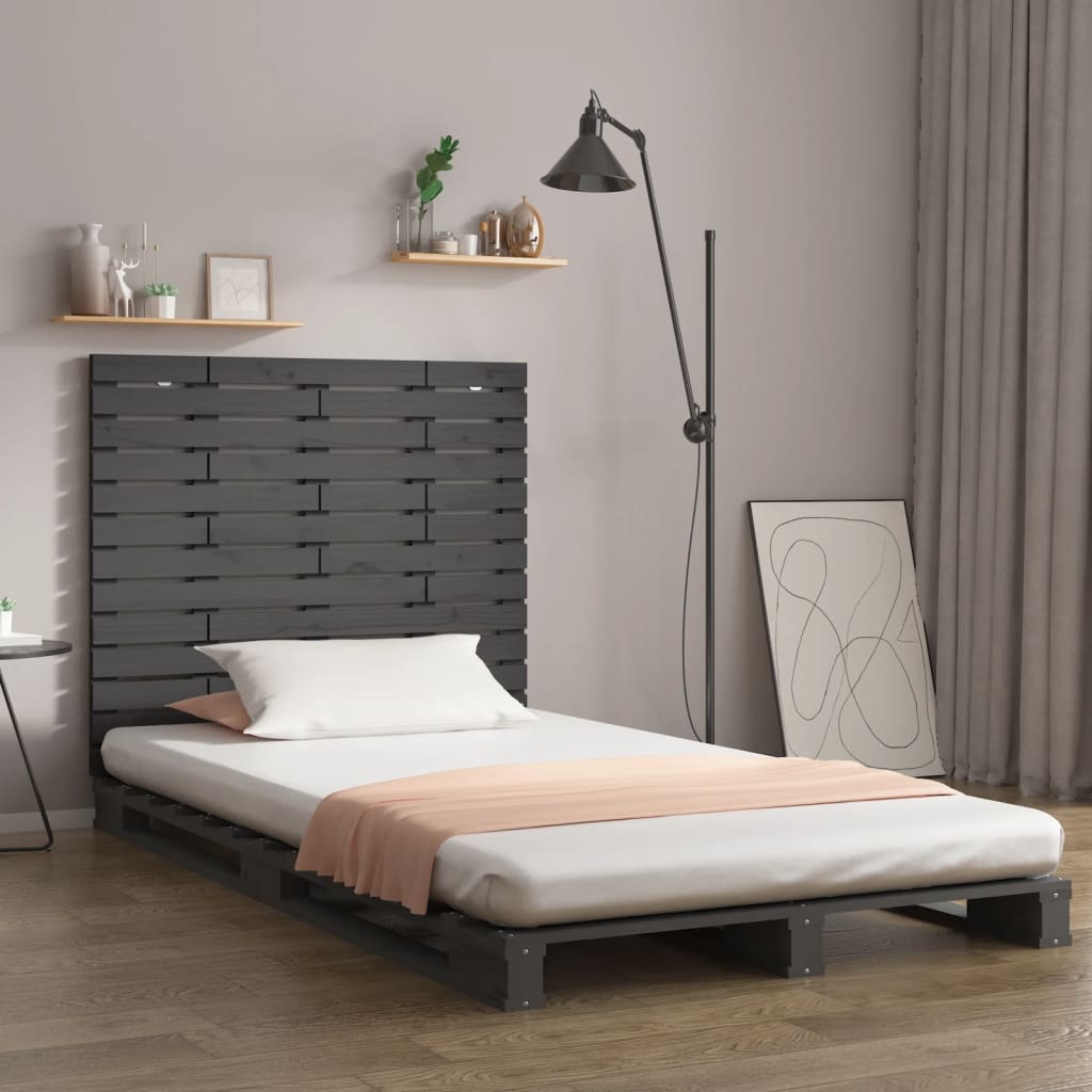 Sängynpääty seinälle harmaa 126x3x91,5 cm täysi mänty