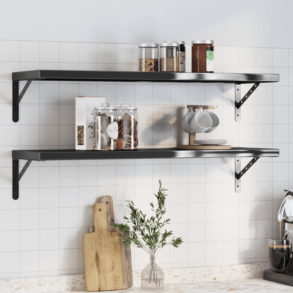 Seinähyllyt 2 kpl 100x30 cm musta ruostumaton teräs
