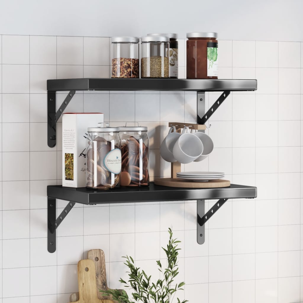 Seinähyllyt 2 kpl 50x30 cm musta ruostumaton teräs