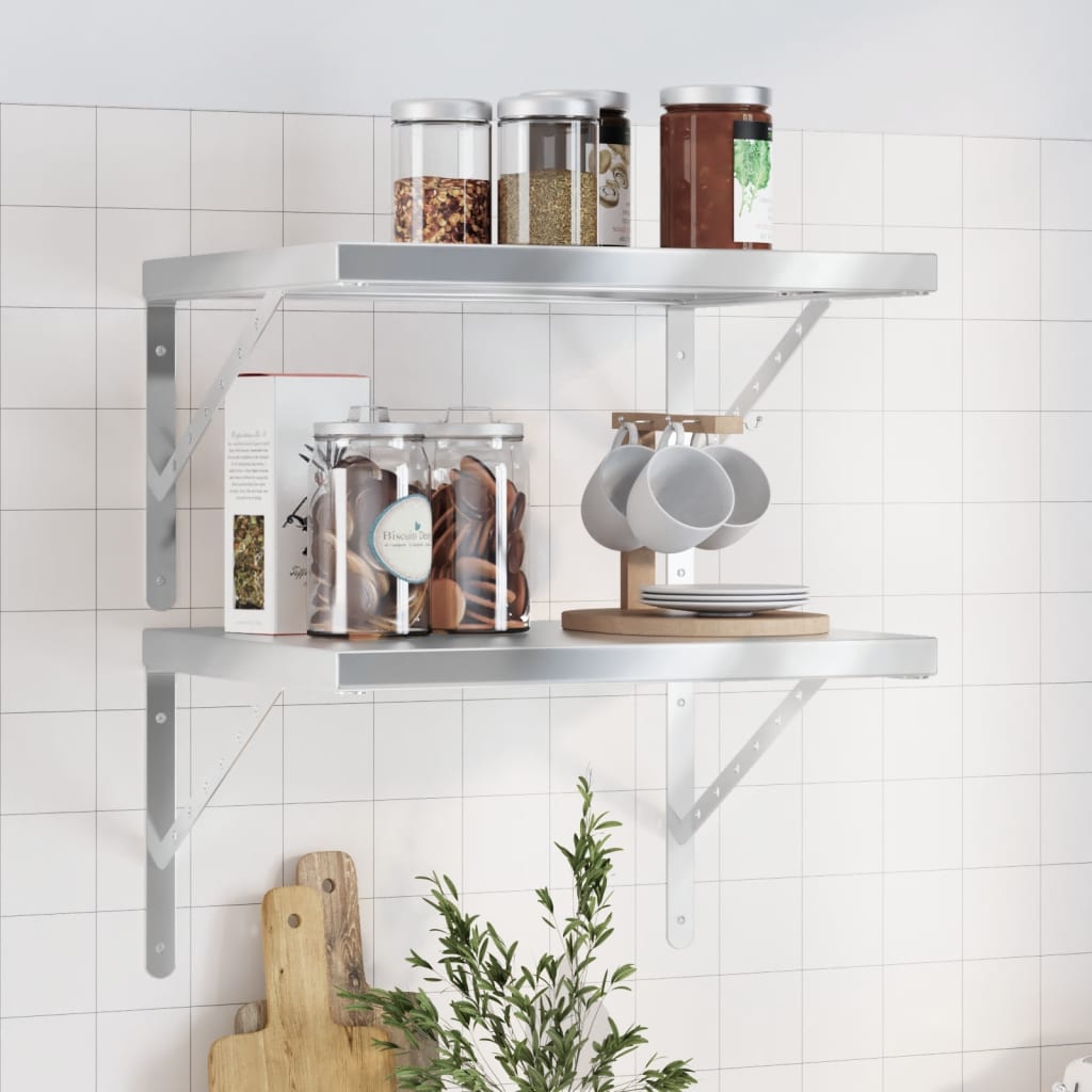 Seinähyllyt 2 kpl 50x40x3 cm hopea ruostumaton teräs
