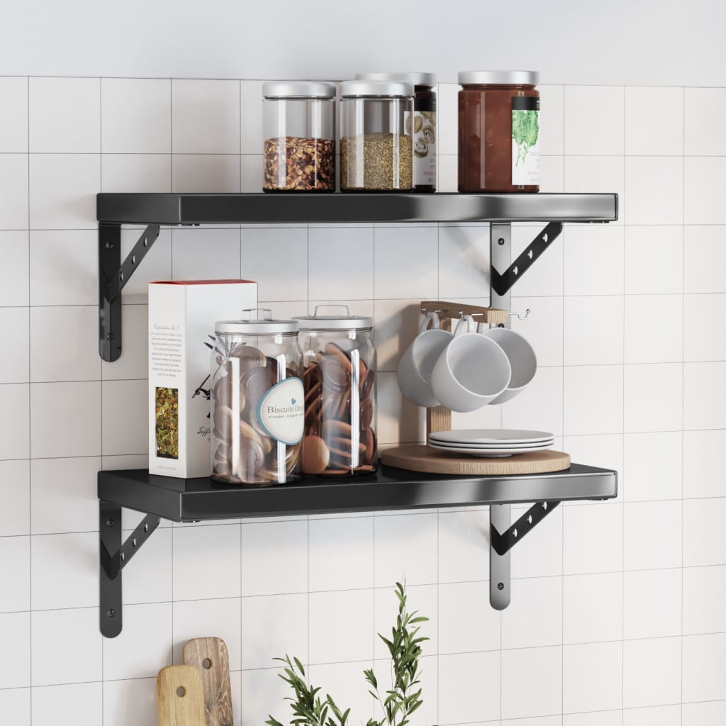 Seinähyllyt 2 kpl 50x23,5x3 cm musta ruostumaton teräs