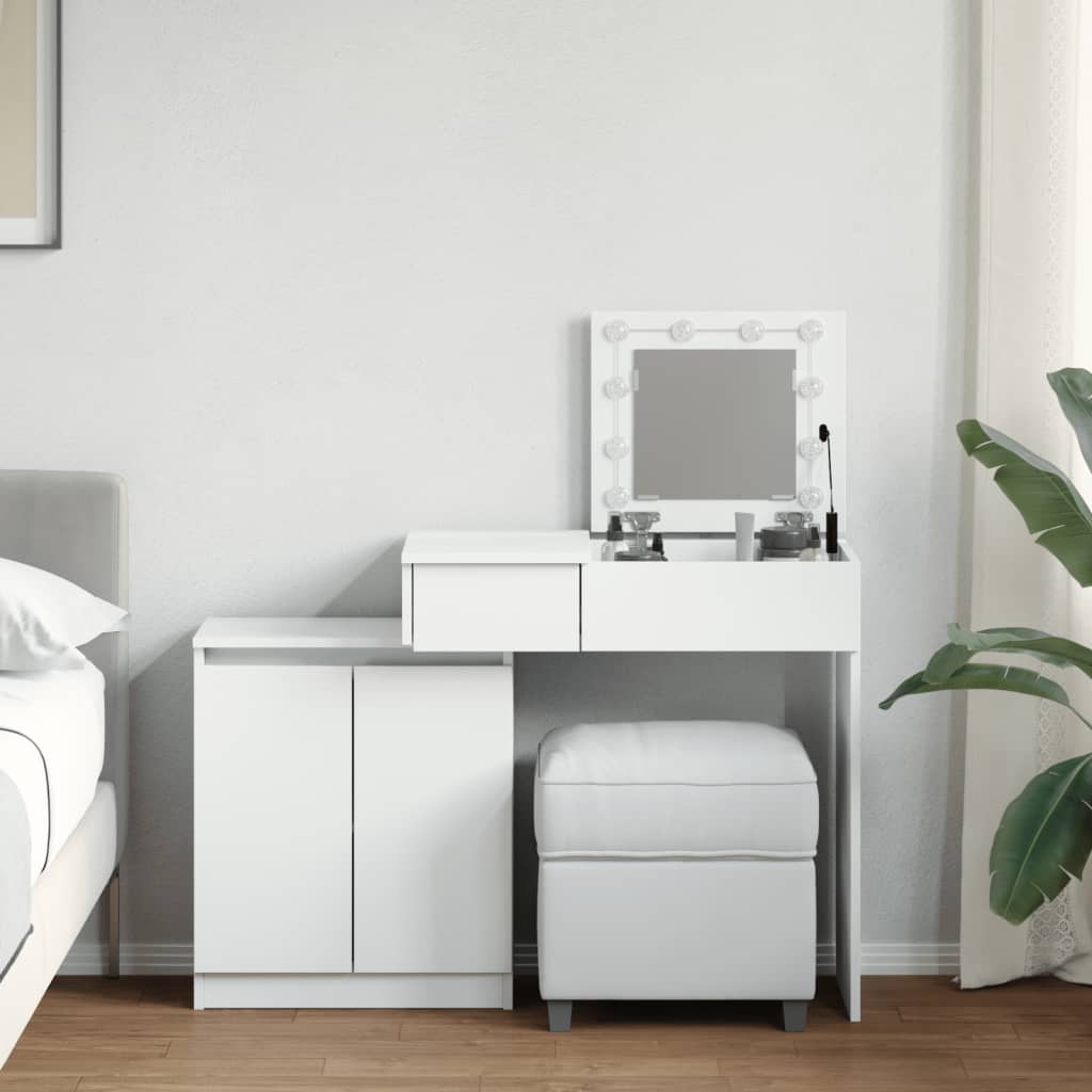 Peilipöytä LED-valoilla valkoinen 115x37x110,5 cm