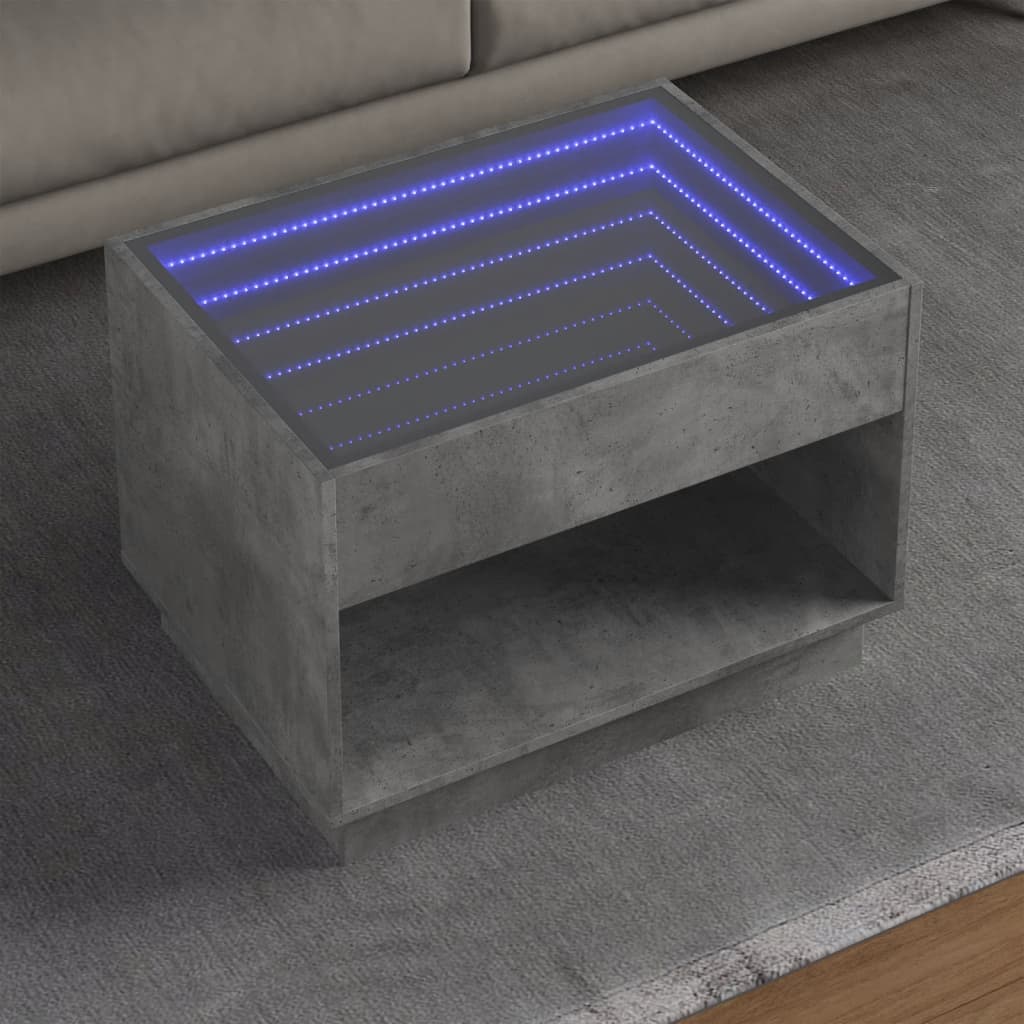 sohvapöytä Infinity LED-valoilla betonin harmaa 70x50x50 cm