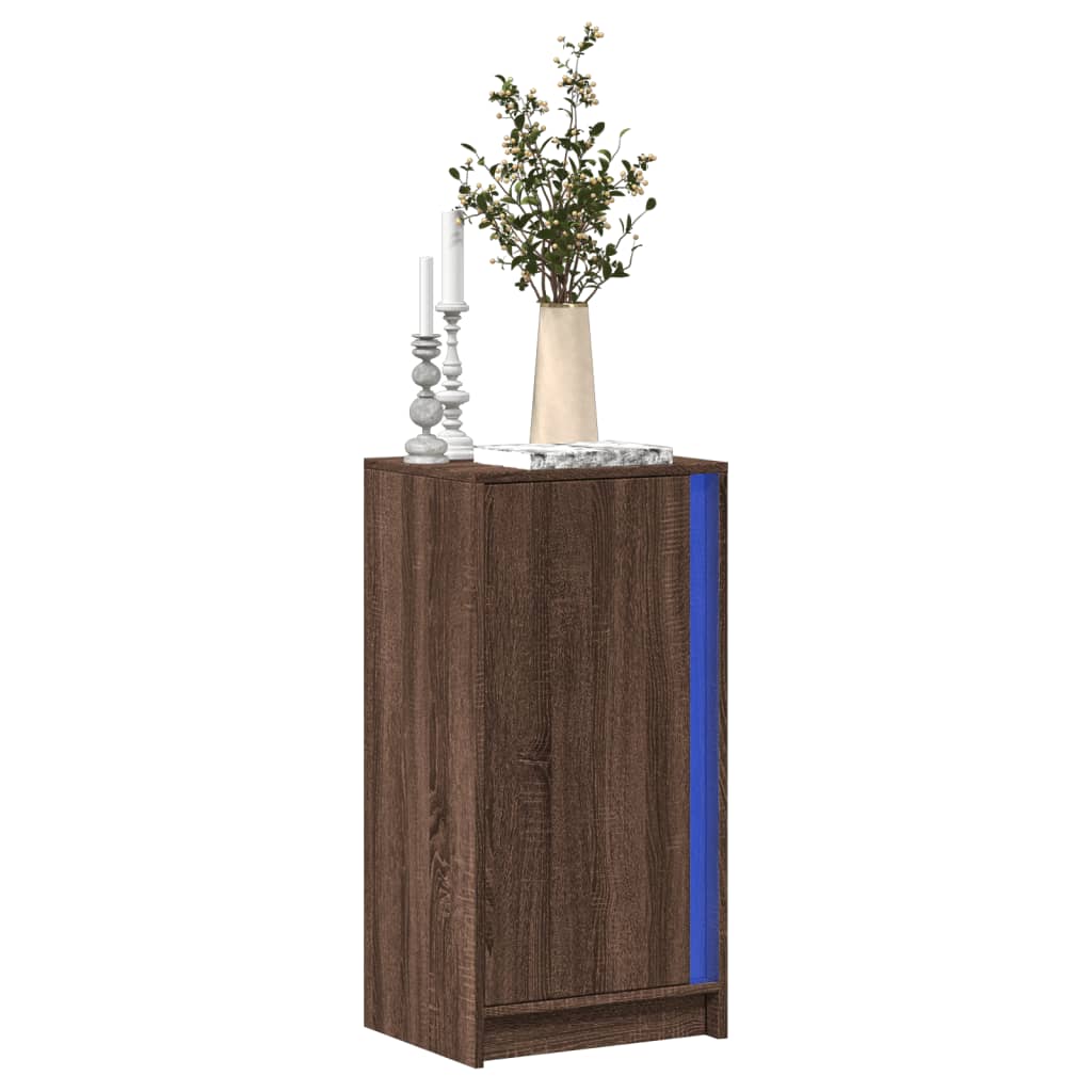 Senkki LED-valoilla ruskea tammi 42,5x34x85 cm tekninen puu