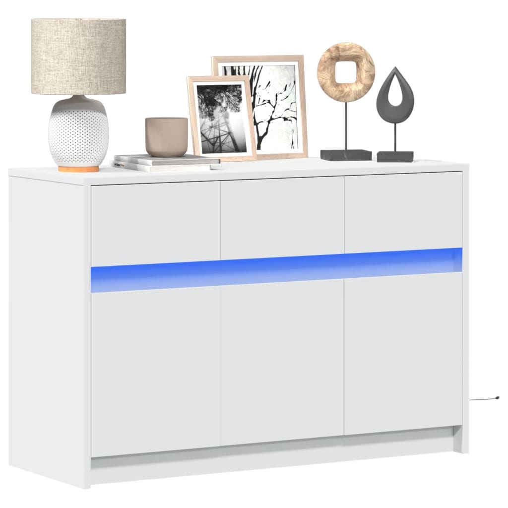 TV-taso LED-valoilla valkoinen 91x34x61 cm tekninen puu