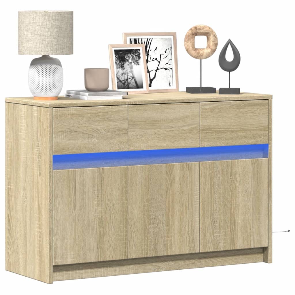 TV-taso LED-valoilla Sonoma-tammi 91x34x61 cm tekninen puu