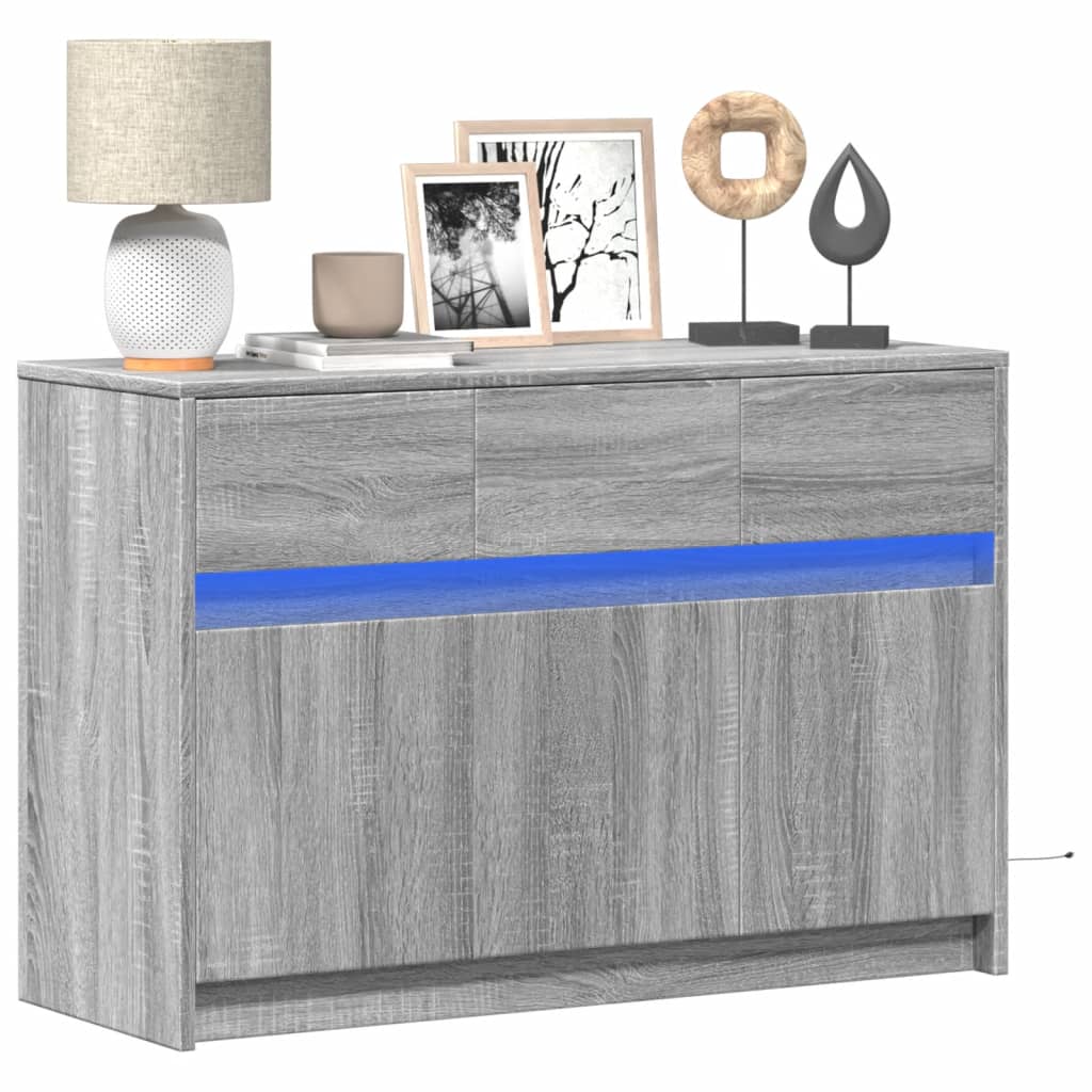 TV-taso LED-valoilla harmaa Sonoma 91x34x61 cm tekninen puu