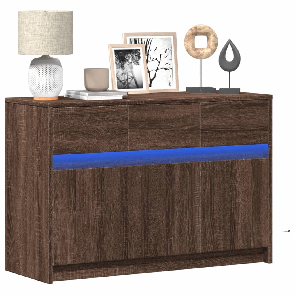 TV-taso LED-valoilla ruskea tammi 91x34x61 cm tekninen puu
