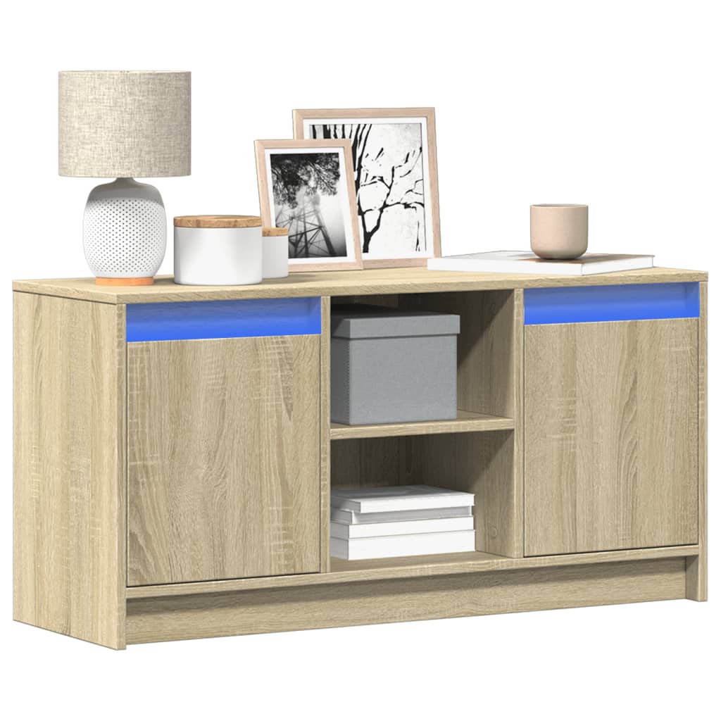 TV-taso LED-valoilla Sonoma-tammi 100x34x50 cm tekninen puu