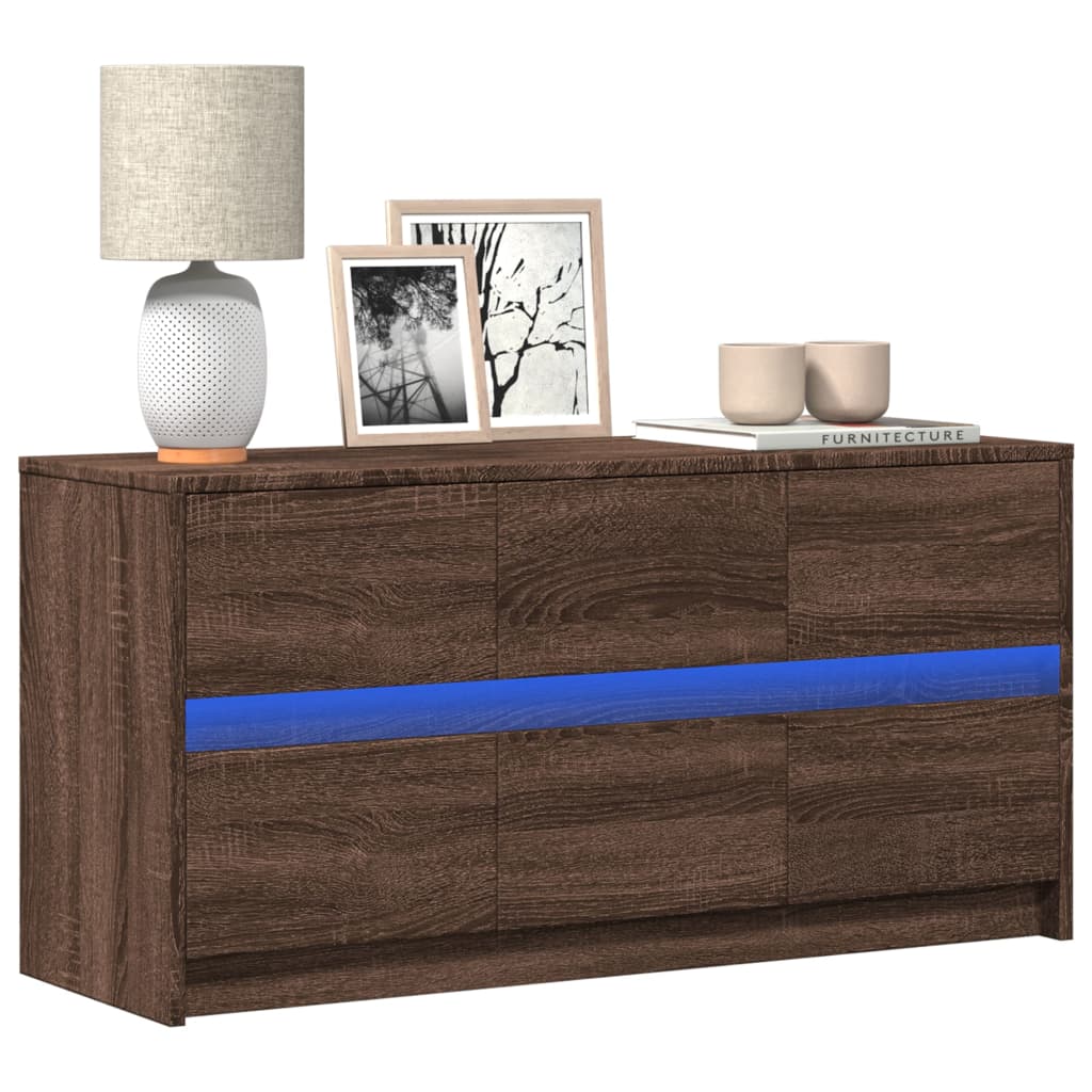 TV-taso LED-valoilla ruskea tammi 100x34x50 cm tekninen puu