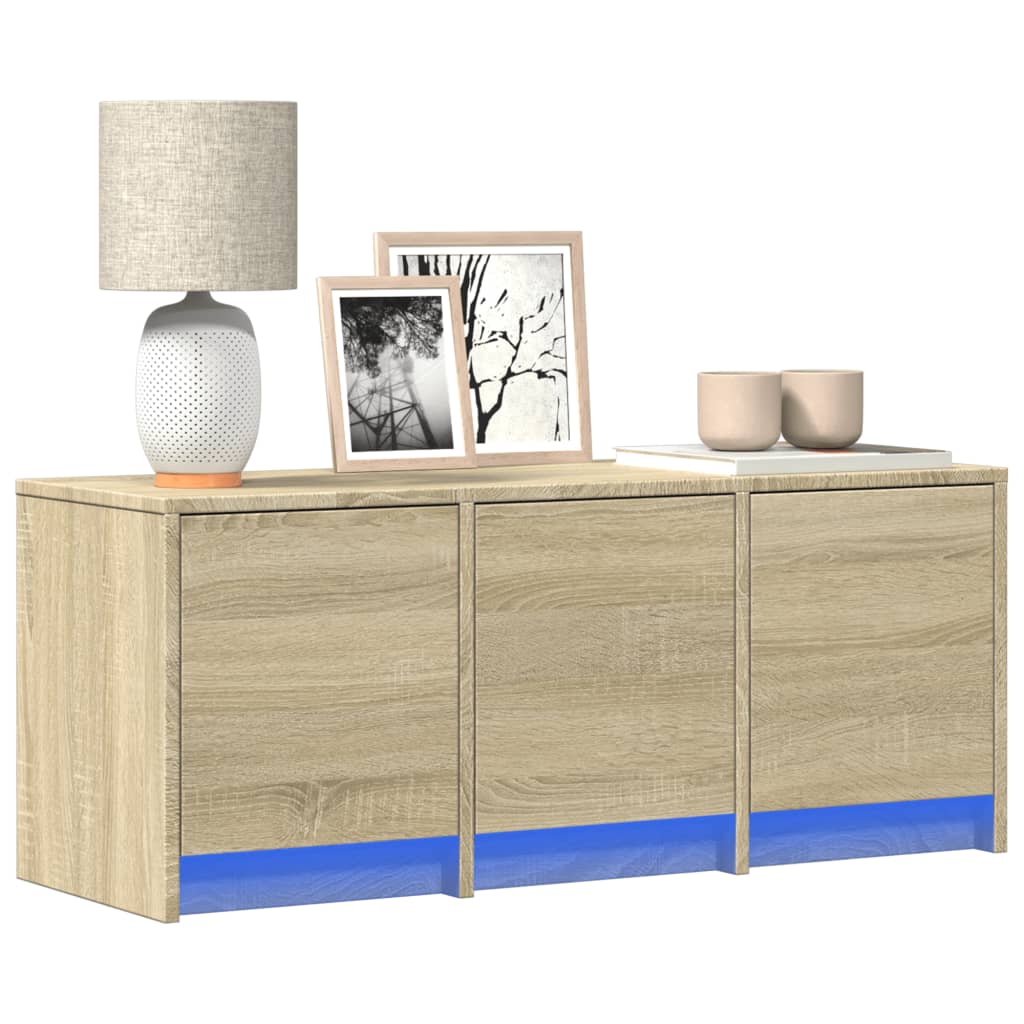 TV-taso LED-valoilla Sonoma-tammi 97x34x40 cm tekninen puu