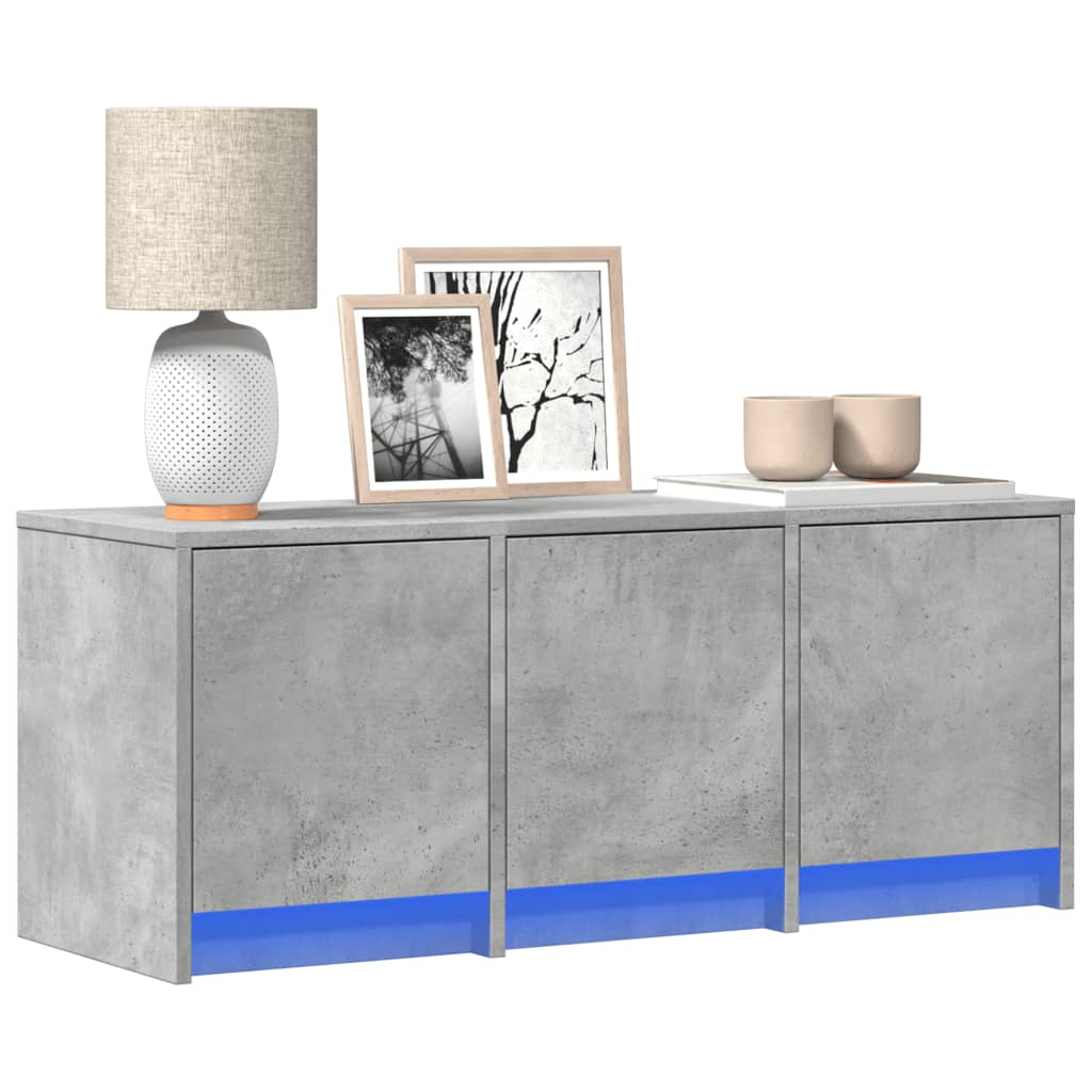 TV-taso LED-valoilla betoninharmaa 97x34x40 cm tekninen puu