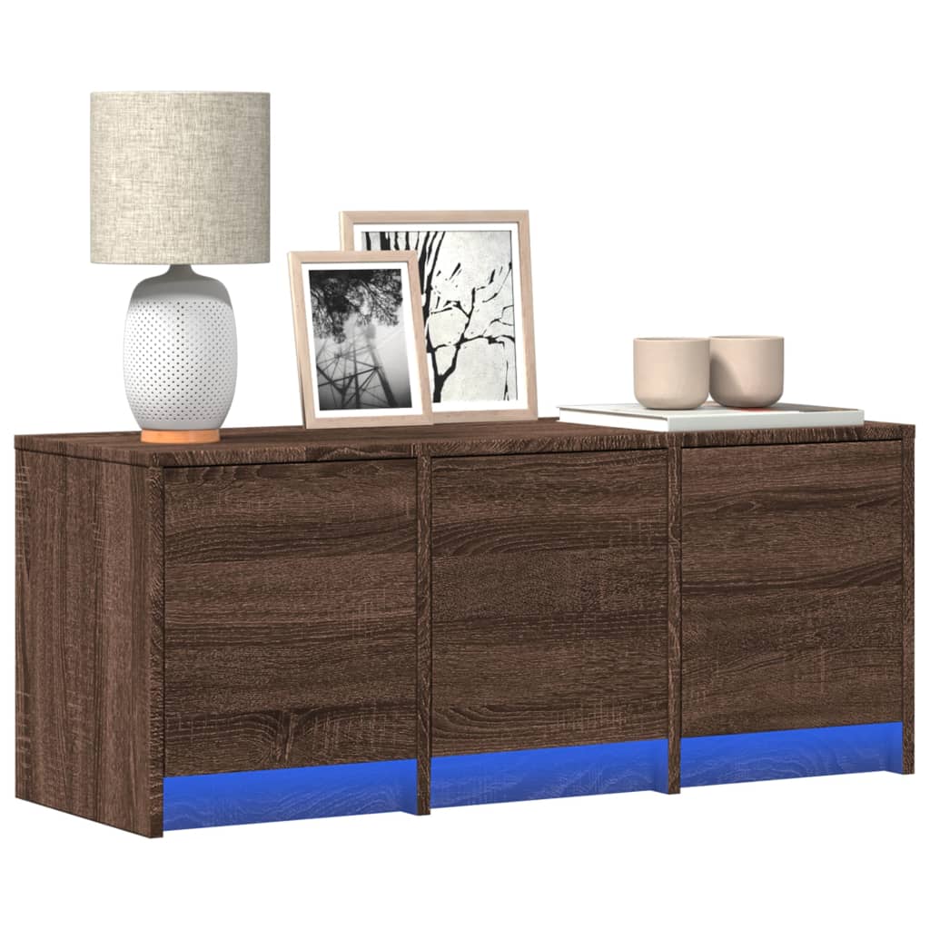 TV-taso LED-valoilla ruskea tammi 97x34x40 cm tekninen puu