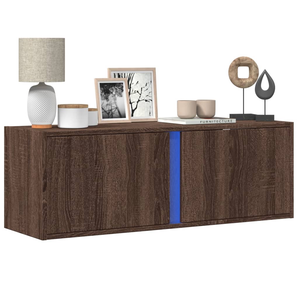 TV-seinäkaappi LED-valoilla ruskea tammi 100x31x35 cm