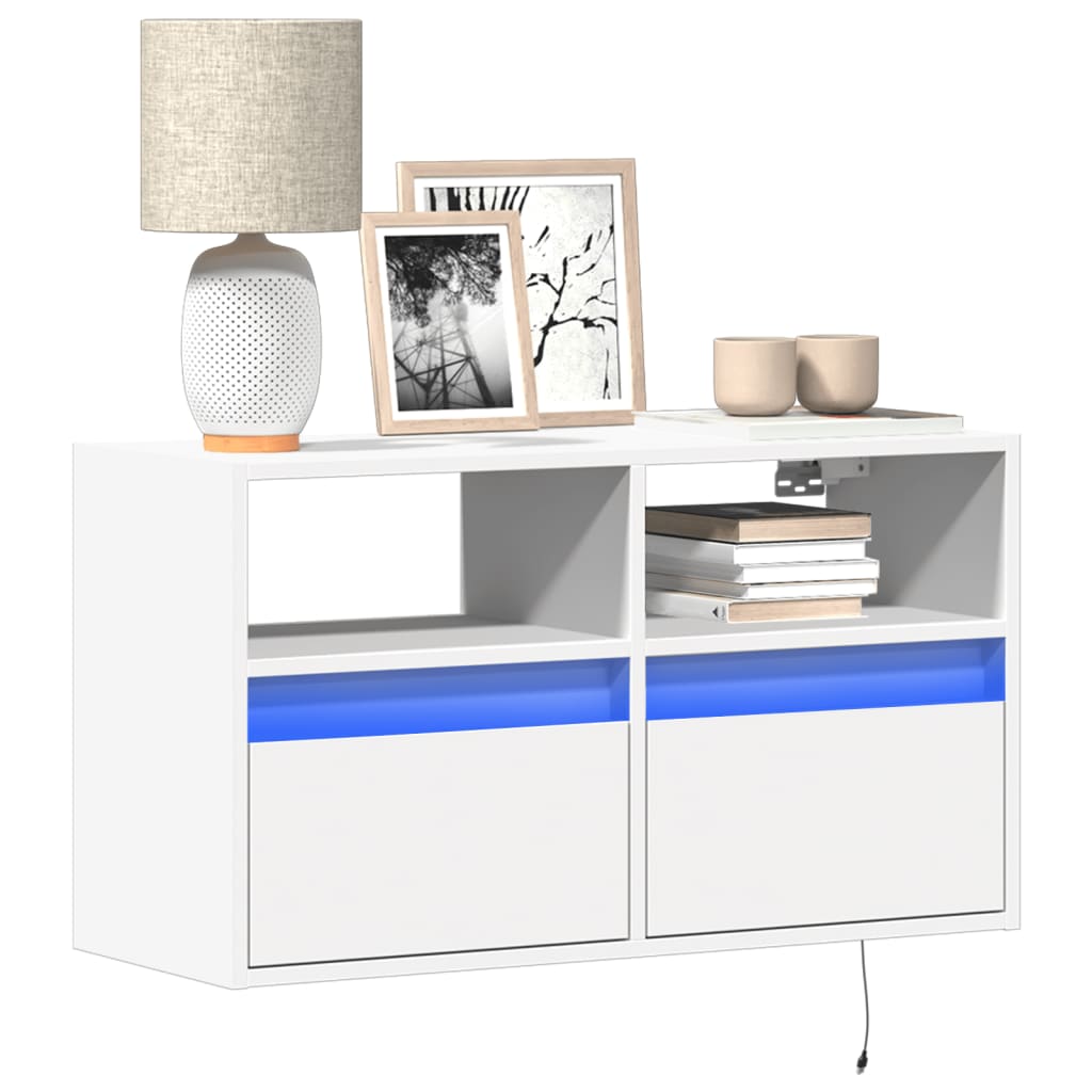 TV-seinäkaappi LED-valoilla valkoinen 80x31x45 cm