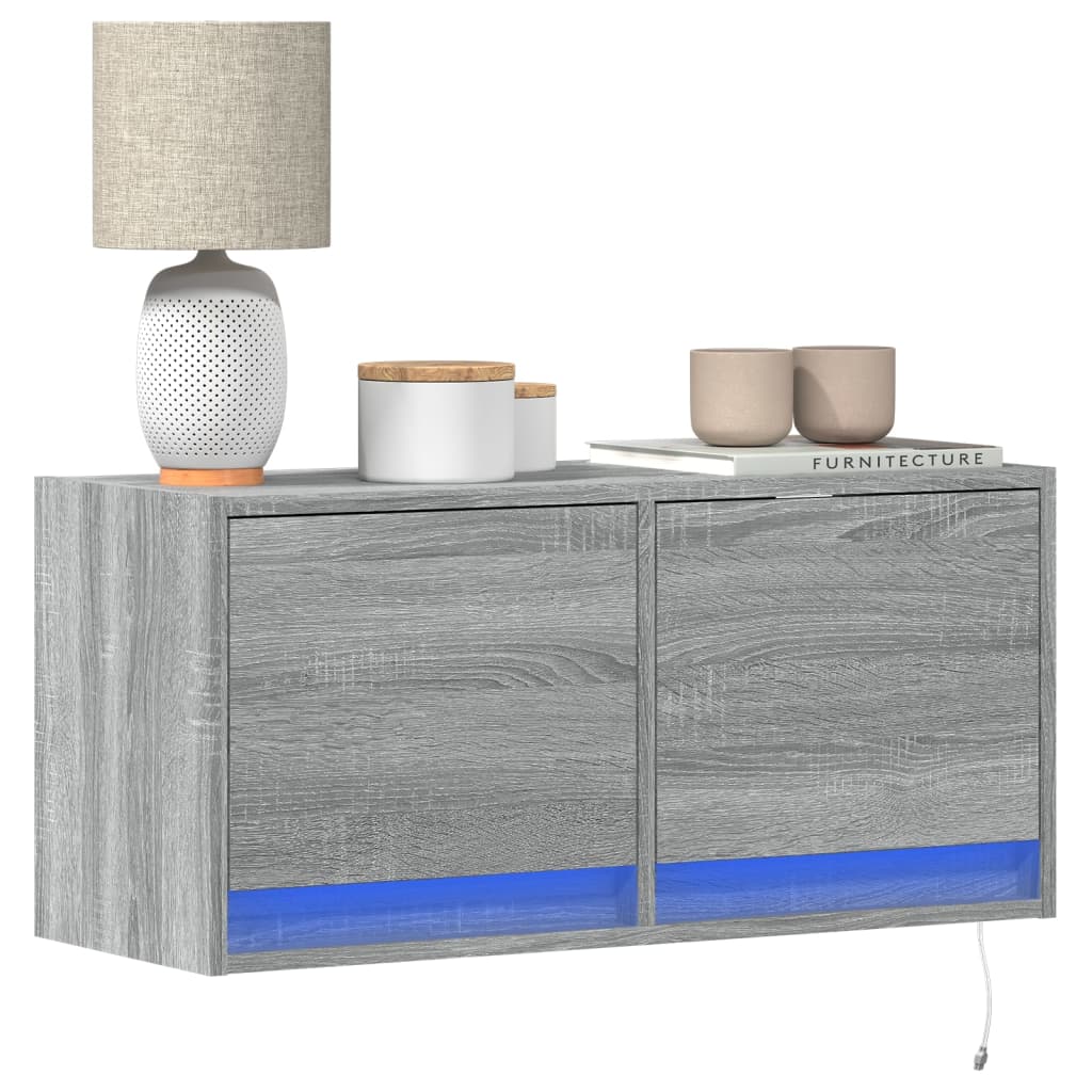 TV-seinäkaappi LED-valoilla harmaa Sonoma 80x31x35 cm