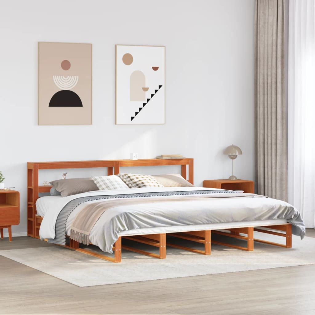 Sängynrunko ilman patjaa vahanruskea 200x200 cm täysi mänty