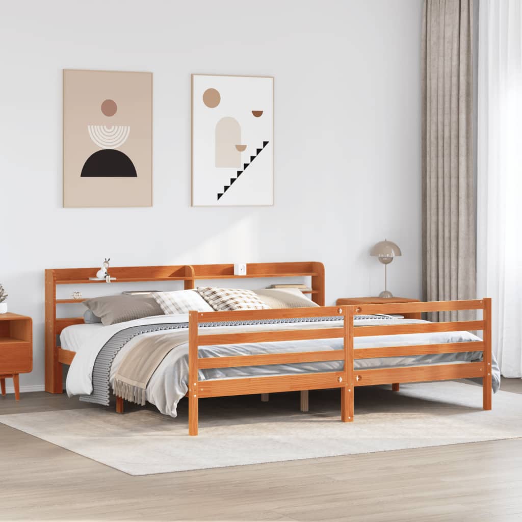 Sängynrunko ilman patjaa vahanruskea 200x200 cm täysi mänty