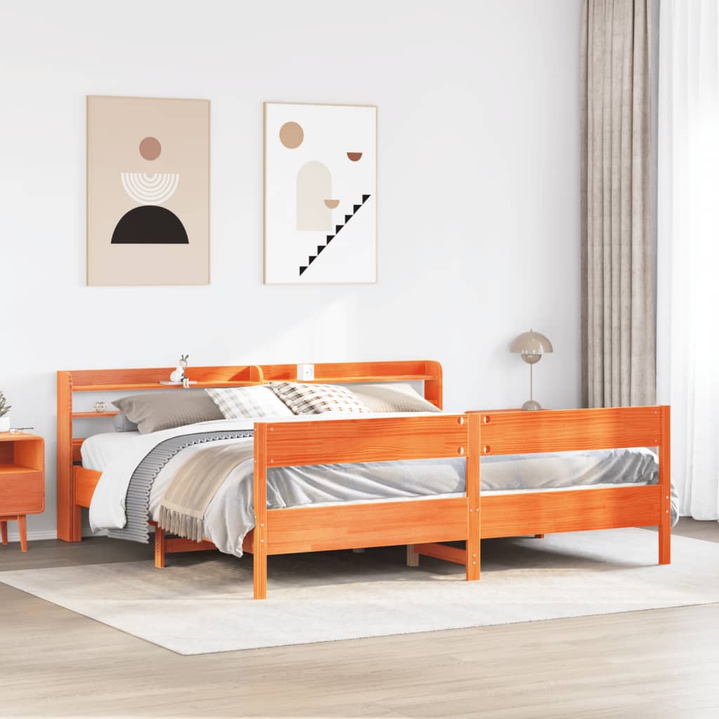 Sängynrunko ilman patjaa vahanruskea 200x200 cm täysi mänty