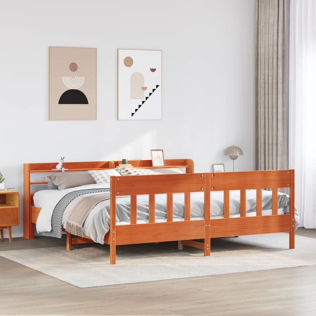 Sängynrunko ilman patjaa vahanruskea 200x200 cm täysi mänty