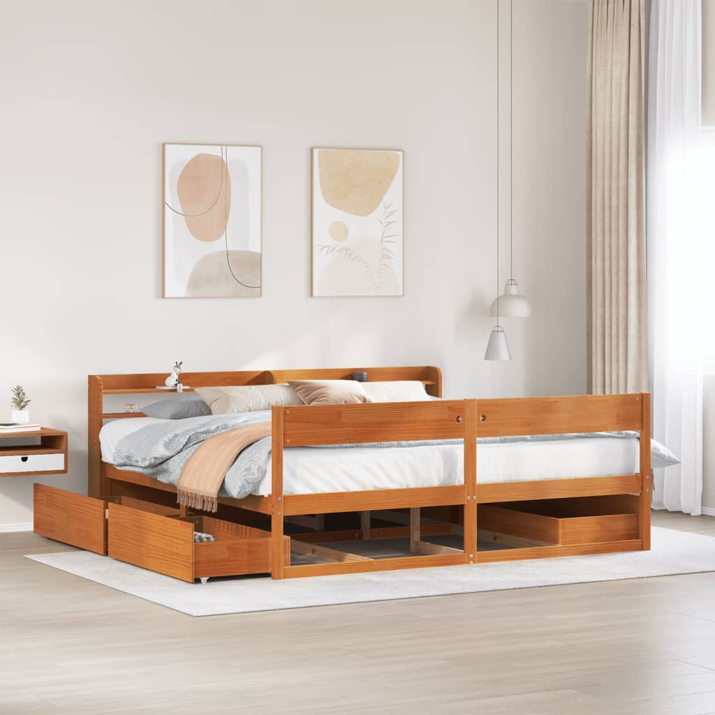 Sängynrunko ilman patjaa vahanruskea 200x200 cm täysi mänty