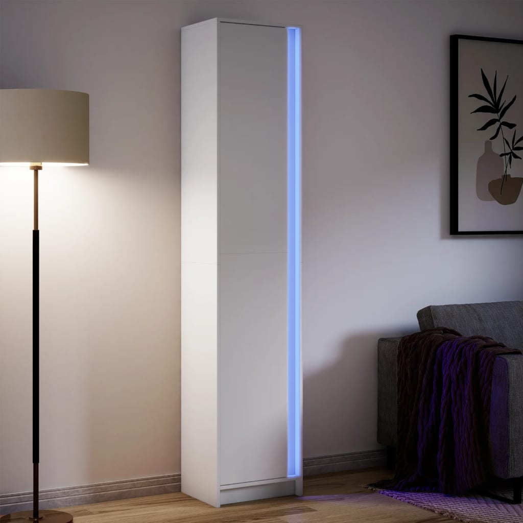 Kaappi LED-valoilla valkoinen 41,5x32,5x200 cm tekninen puu