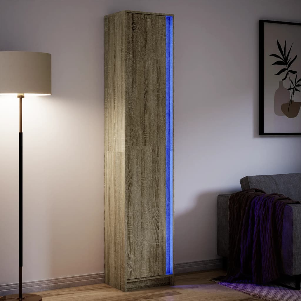Kaappi LED-valoilla Sonoma-tammi 41,5x32,5x200 cm tekninen puu
