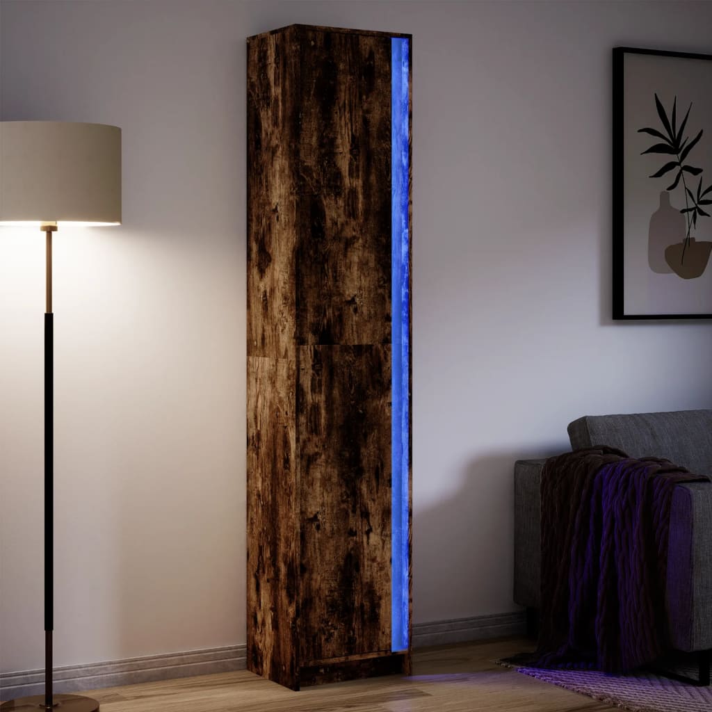 Kaappi LED-valoilla savutammi 41,5x32,5x200 cm tekninen puu