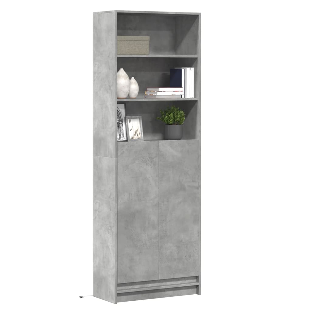 Kaappi LED-valoilla betoninharmaa 69x32,5x200 cm tekninen puu