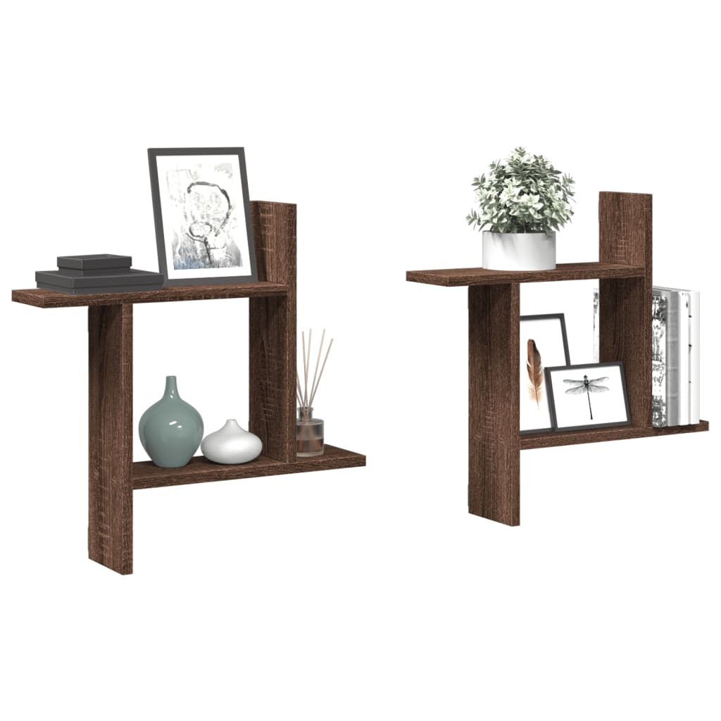 Seinähyllyt 2 kpl ruskea tammi 50x12x50 cm tekninen puu