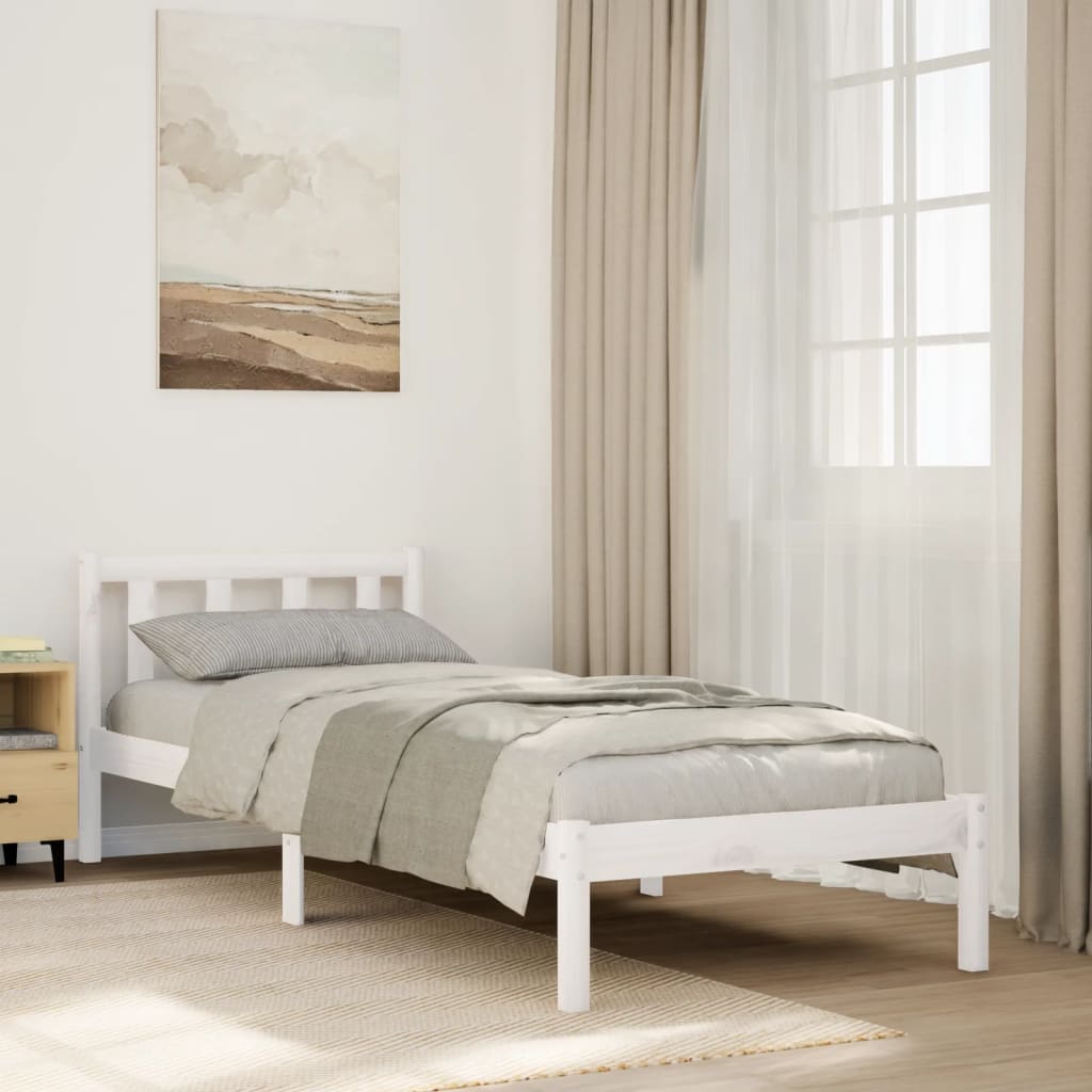 Sängynrunko erikoispitkä ei patjaa valk. 80x220 cm täysi mänty