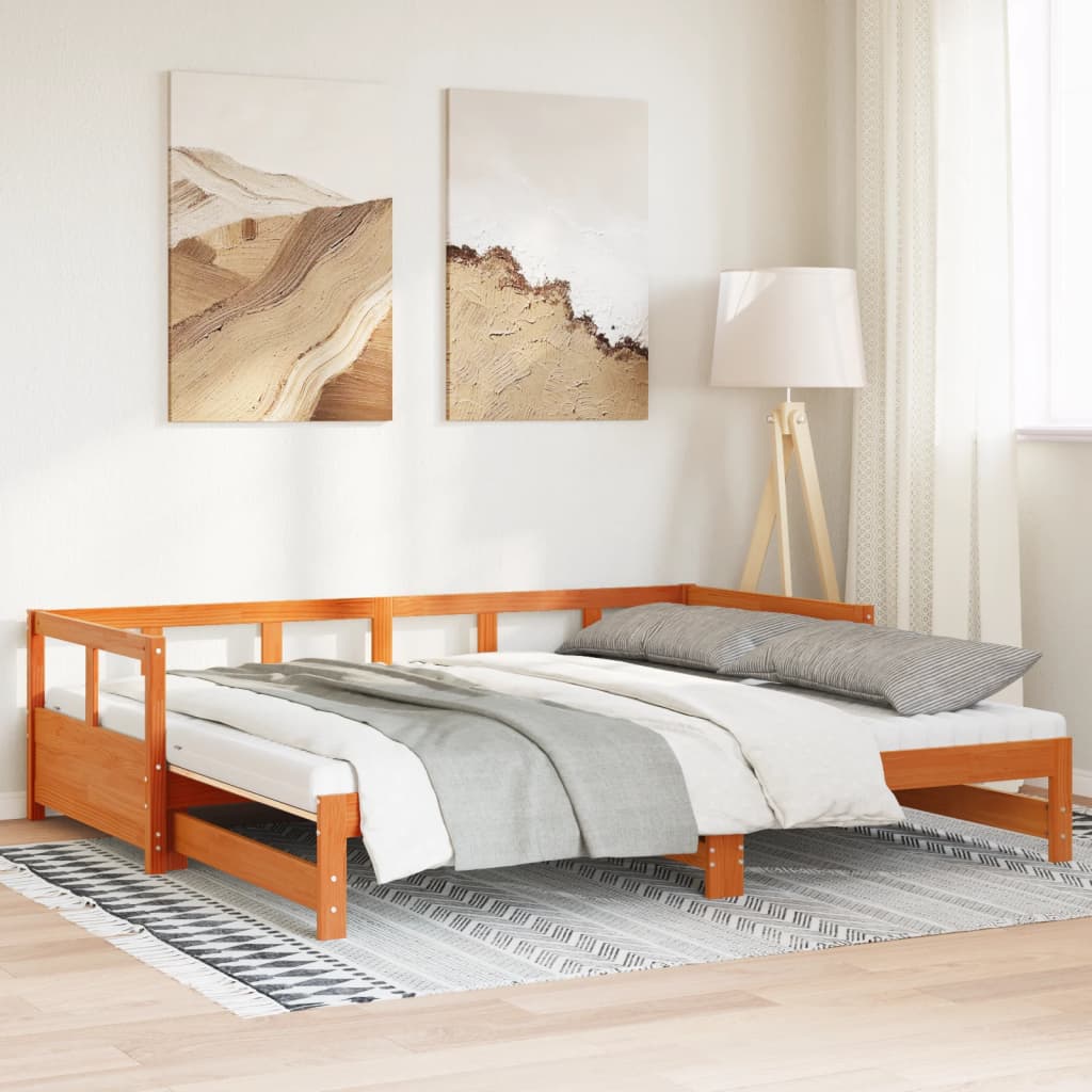 Vuodesohva rullilla ja patjoilla ruskea 90x200 cm täysi mänty