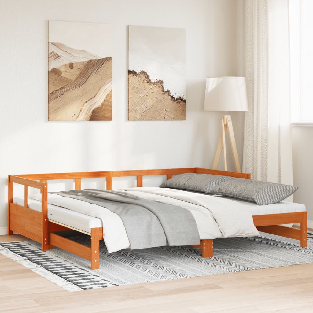 Vuodesohva rullilla ja patjoilla ruskea 90x190 cm täysi mänty