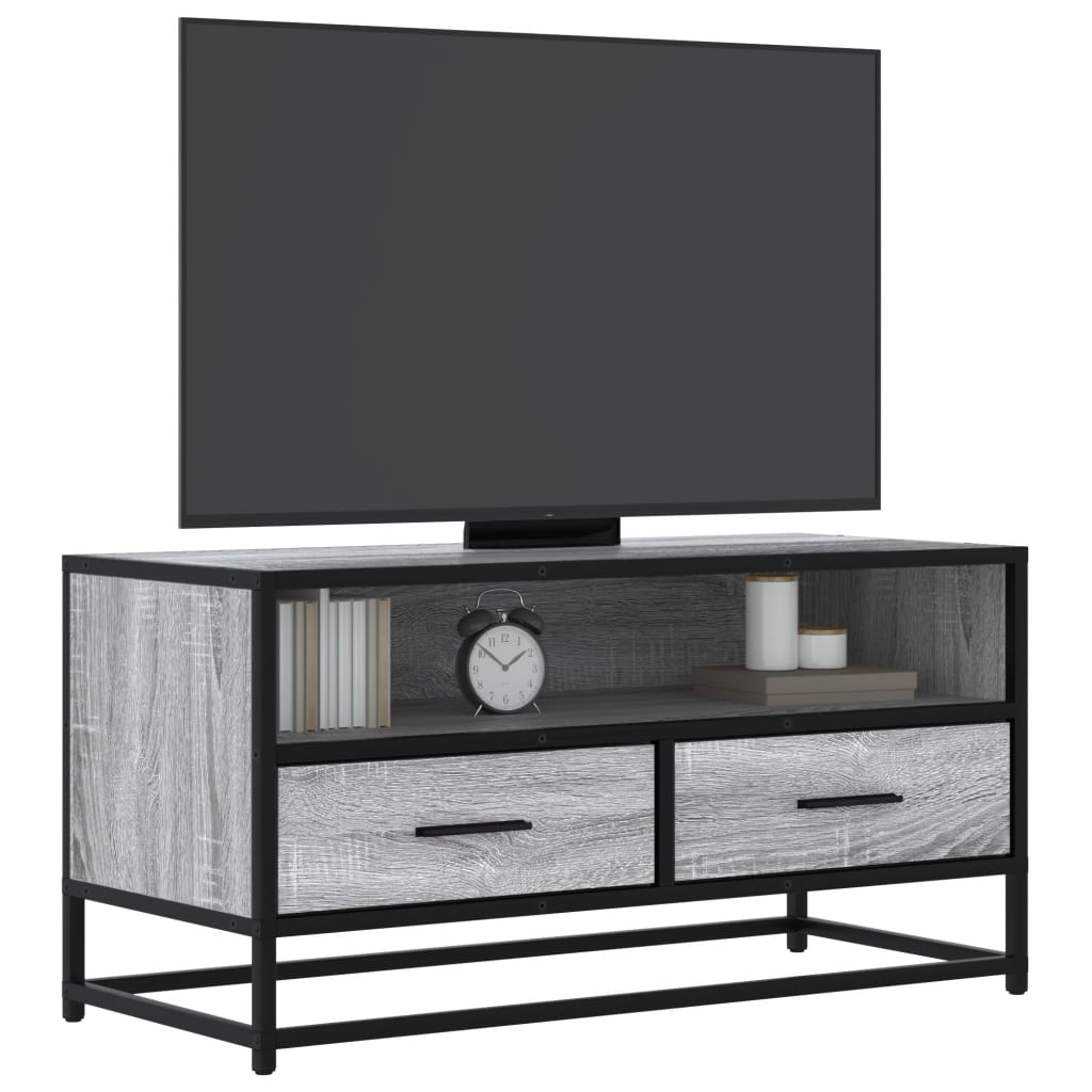 TV-taso harmaa Sonoma 80x34,5x40 cm tekninen puu ja metalli