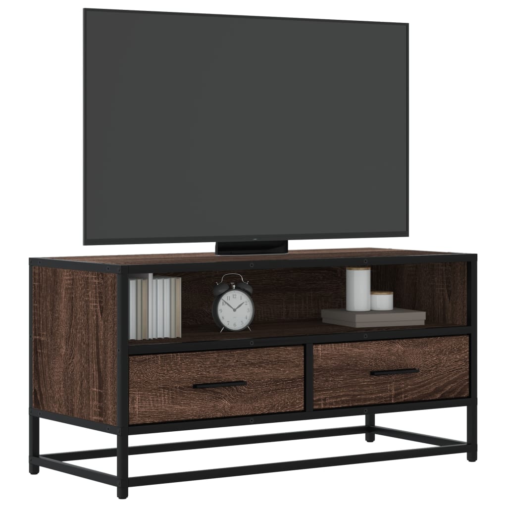 TV-taso ruskea tammi 80x34,5x40 cm tekninen puu ja metalli