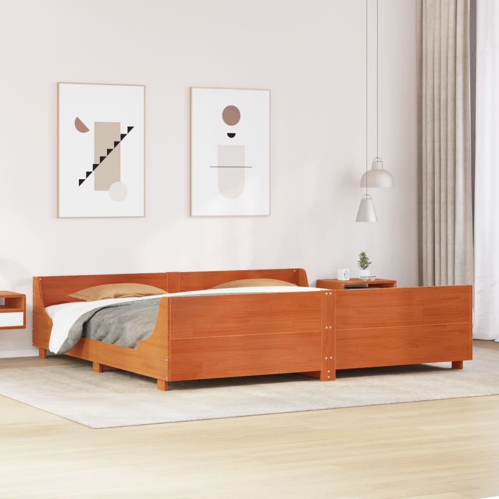Sängynrunko ilman patjaa vahanruskea 200x200 cm täysi mänty