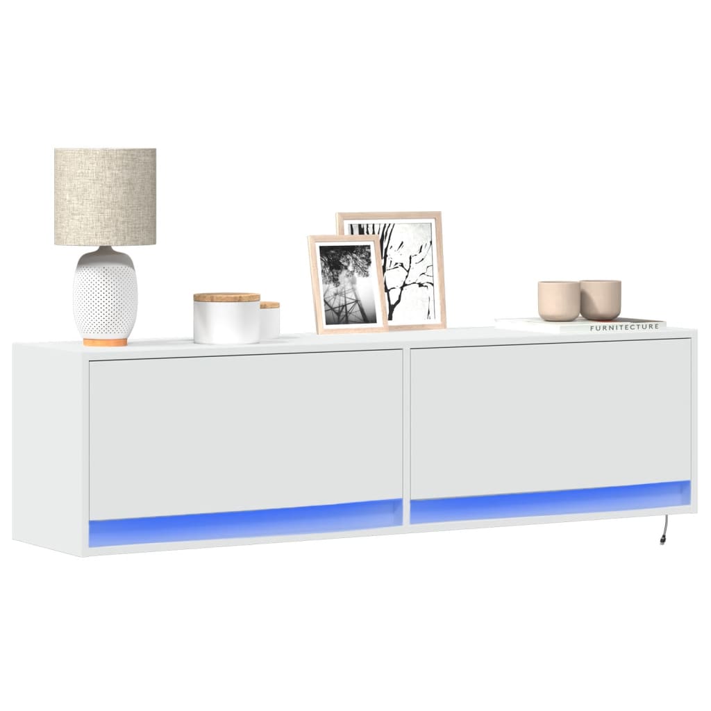 TV-seinäkaappi LED-valoilla valkoinen 140x31x38 cm