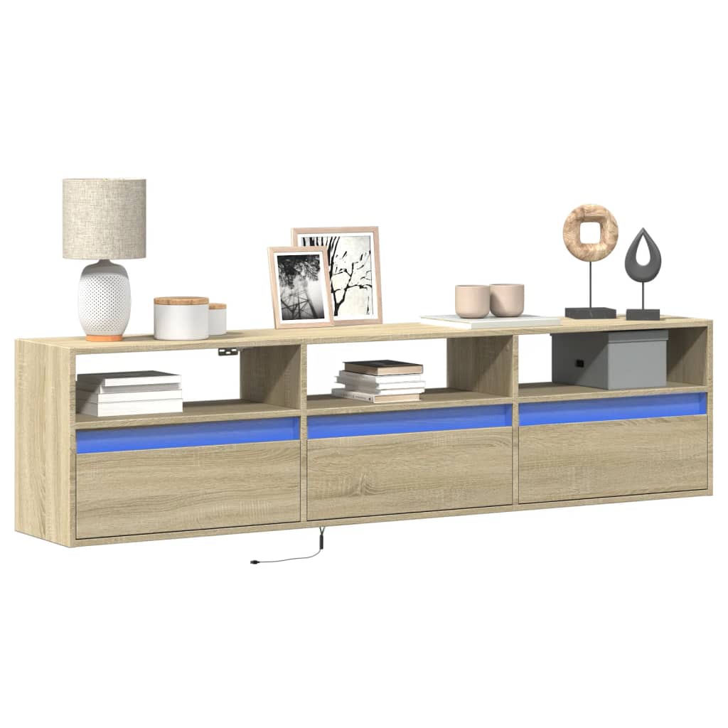 TV-seinäkaappi LED-valoilla Sonoma-tammi 180x31x45 cm