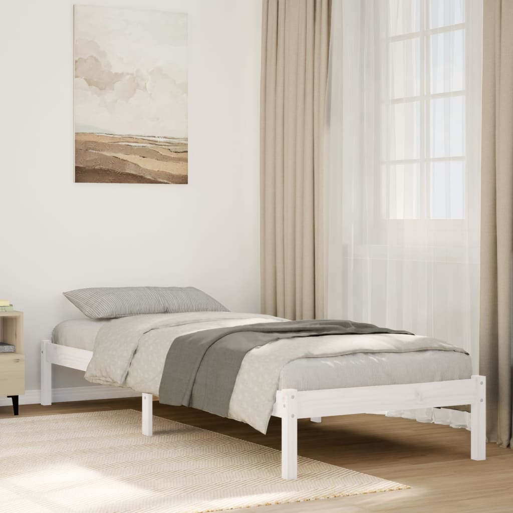 Sängynrunko erikoispitkä ei patjaa valk. 80x220 cm täysi mänty