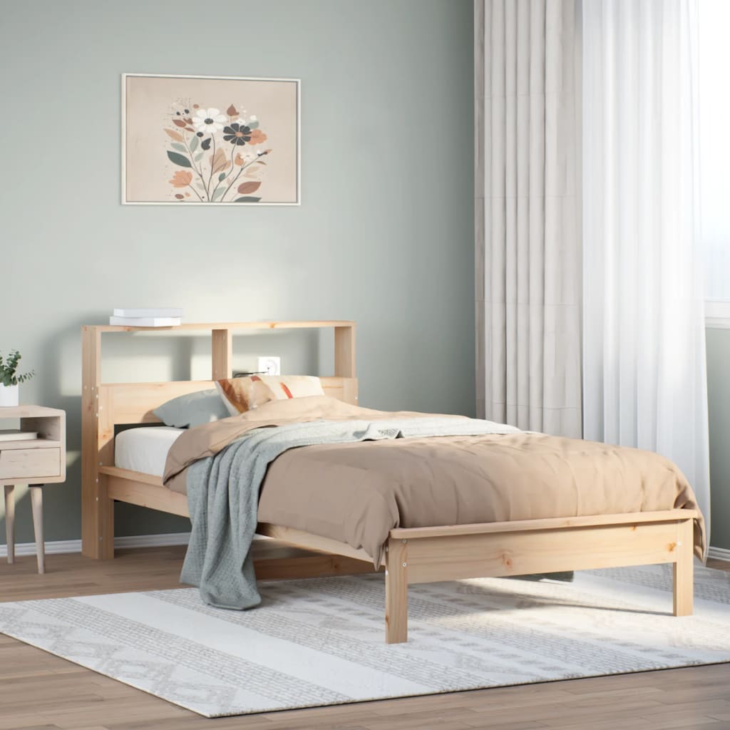 Sänky kirjahyllyllä ilman patjaa 75x190 cm täysi mänty