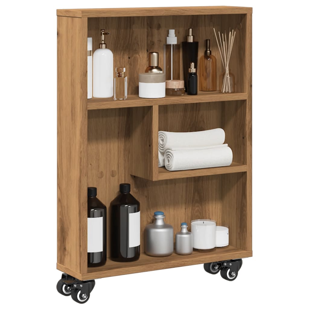 Kapea säilytysvaunu artesaani tammi 48x13x68 cm tekninen puu