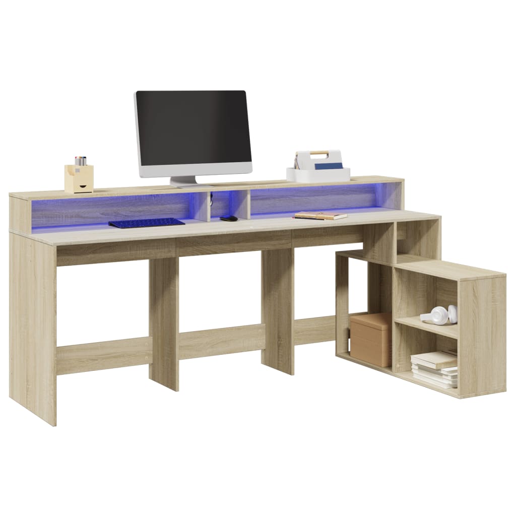 Työpöytä LED-valoilla Sonoma-tammi 200x104x91 cm tekninen puu