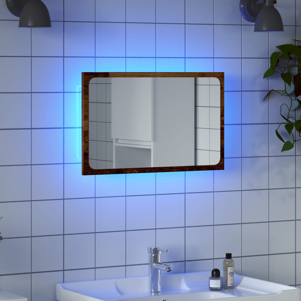 Kylpyhuoneen peili LED-valoilla vanha puu 60x8,5x38 cm