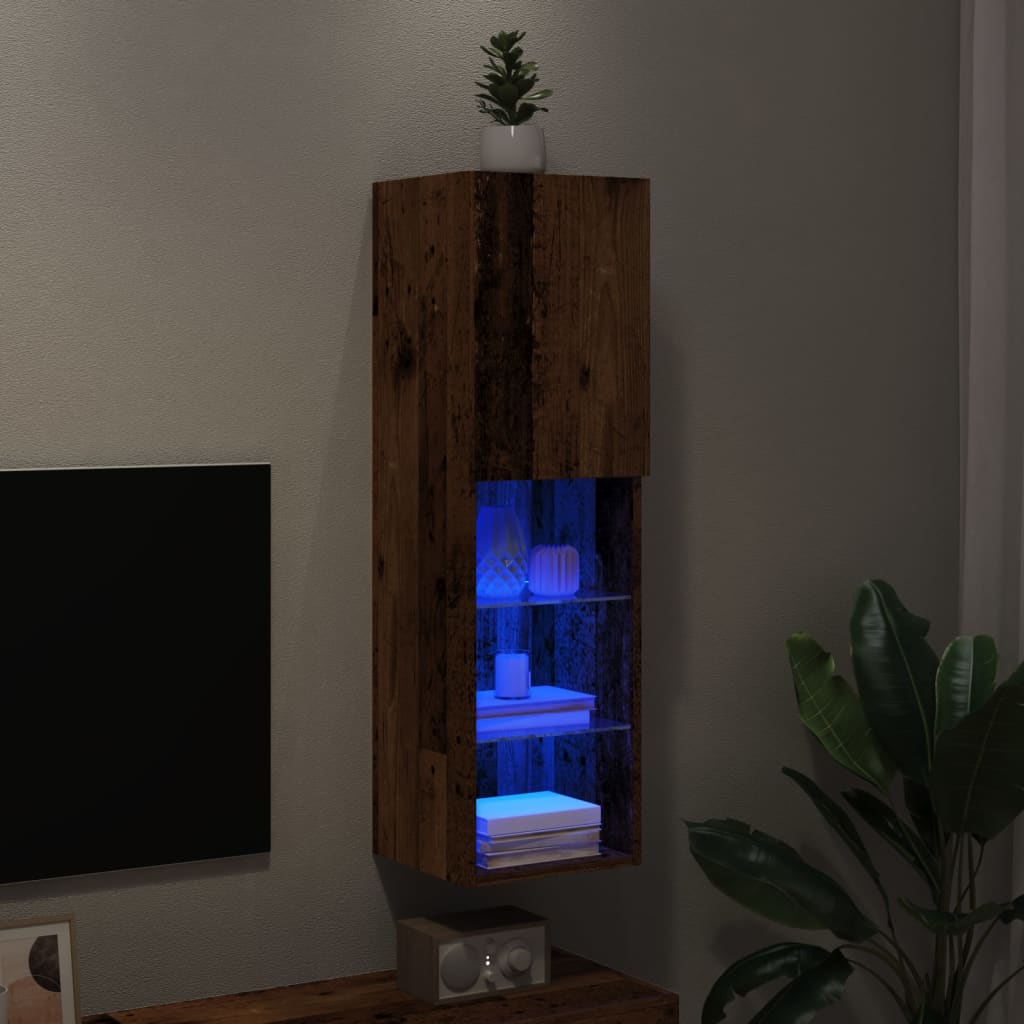 TV-taso LED-valoilla vanha puu 30,5x30x102 cm