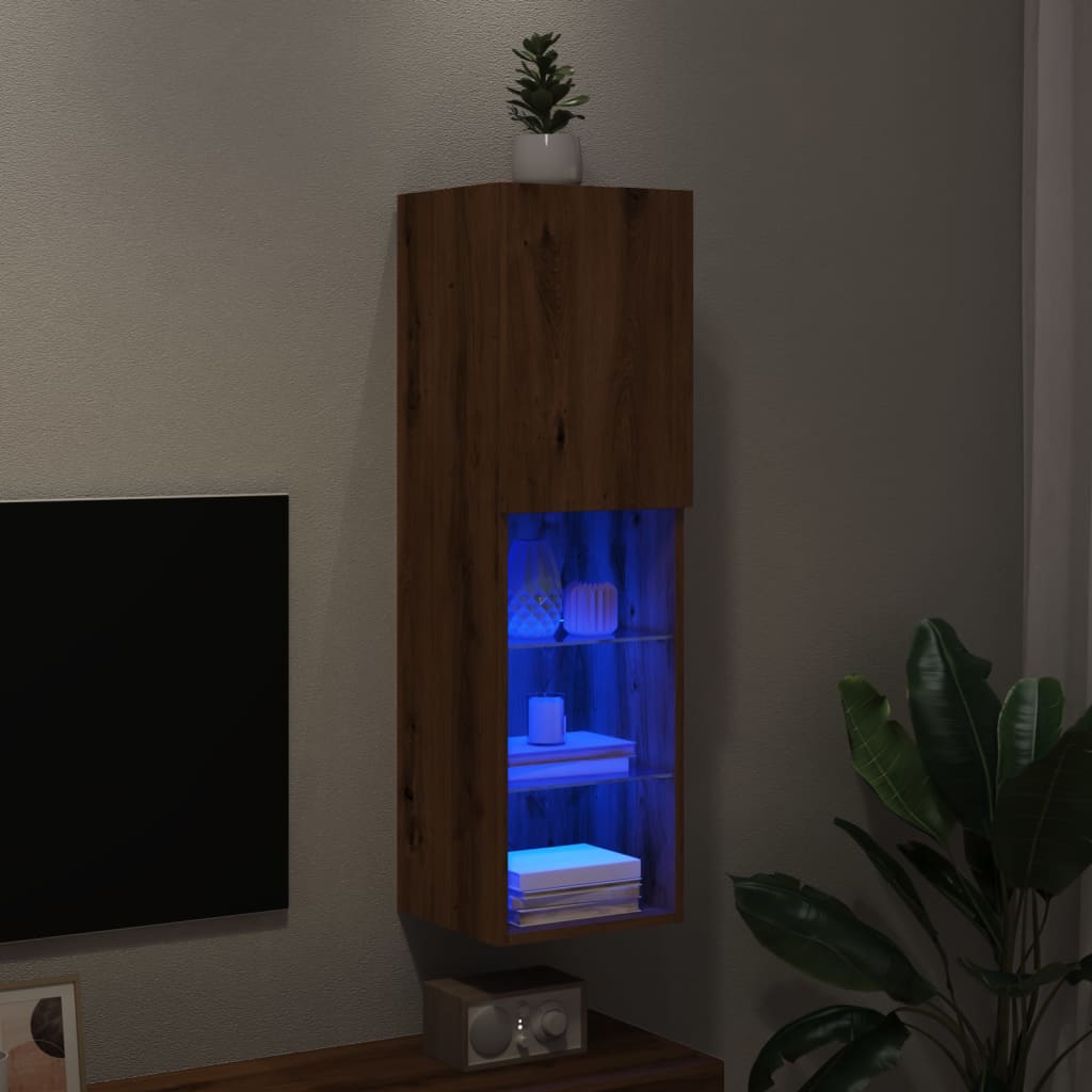 TV-taso LED-valoilla artesaani tammi 30,5x30x102 cm