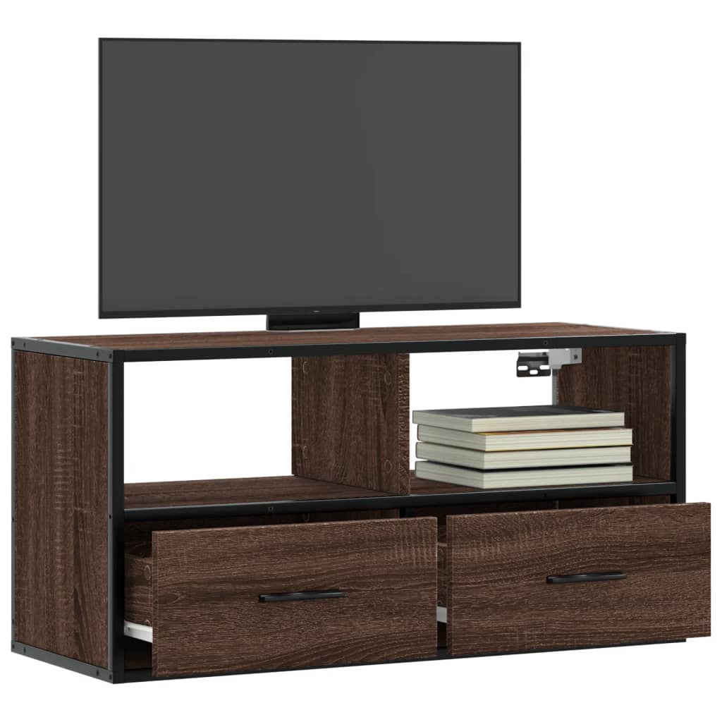 TV-taso ruskea tammi 80x31x39,5 cm tekninen puu ja metalli