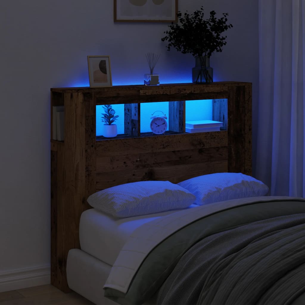 Sängynpääty LED-valot vanha puu 120x18,5x103,5 cm tekninen puu