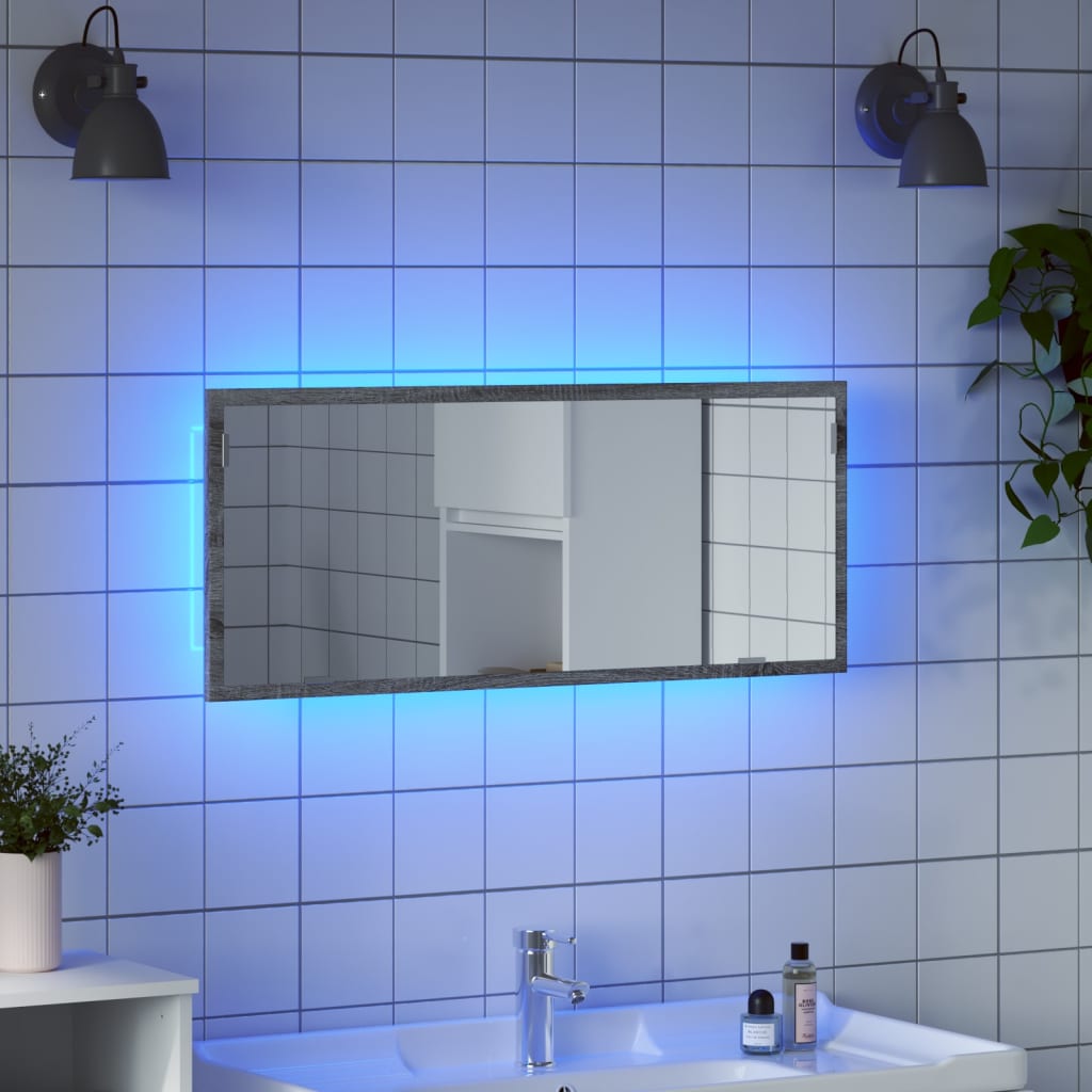 Kylpyhuoneen LED-peili harmaa Sonoma 100x8,5x37 cm tekninen puu