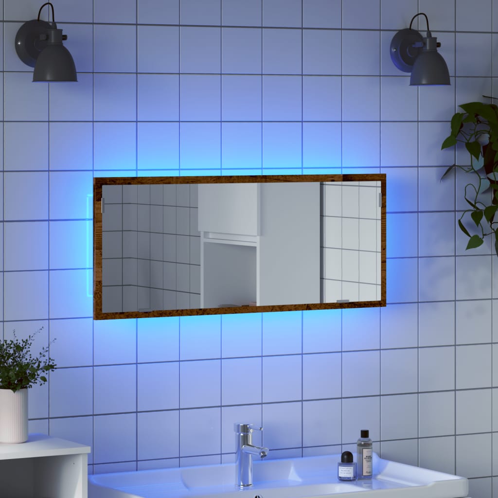 Kylpyhuoneen LED-peili vanha puu 100x8,5x37 cm tekninen puu