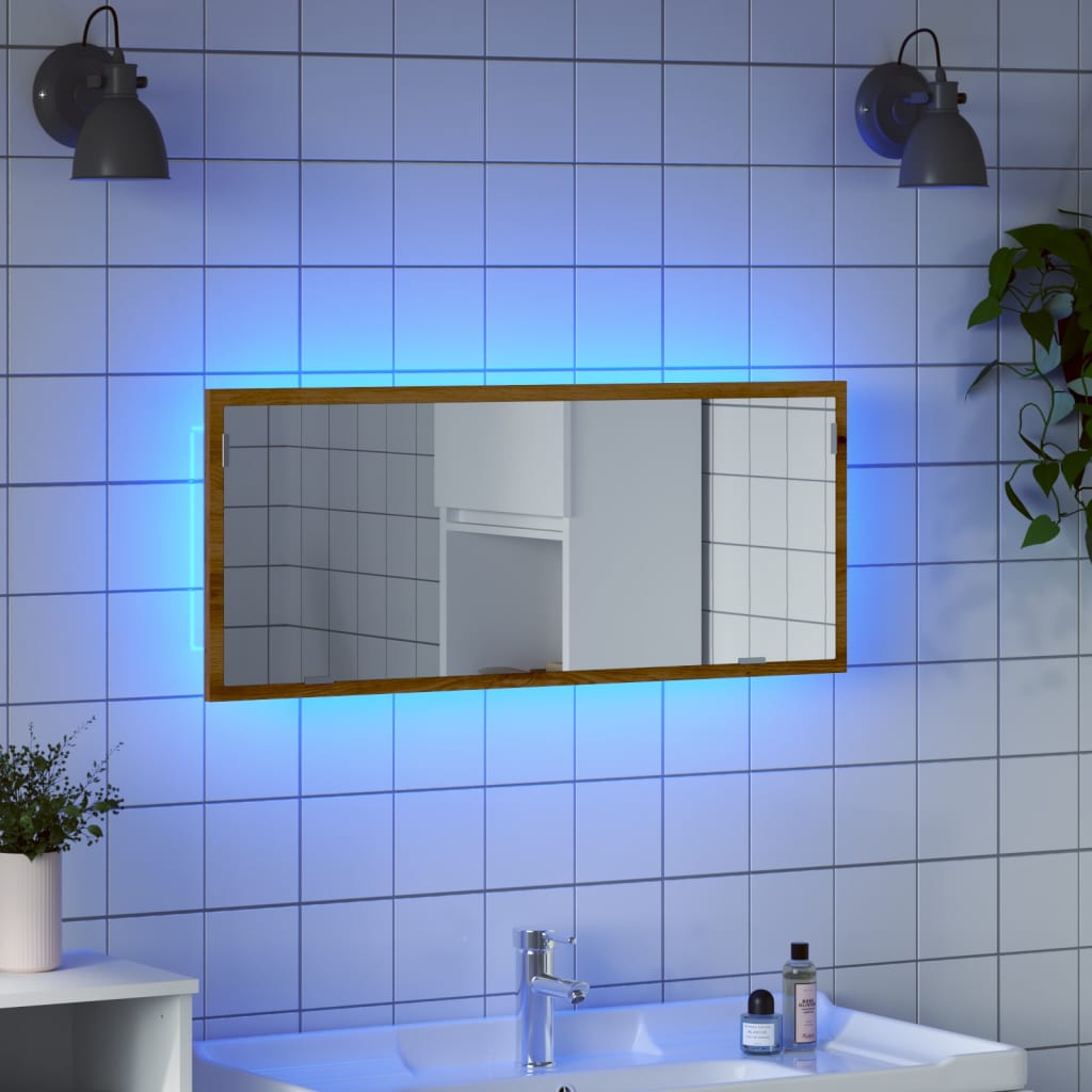 Kylpyhuoneen LED-peili tammi 100x8,5x37 cm tekninen puu